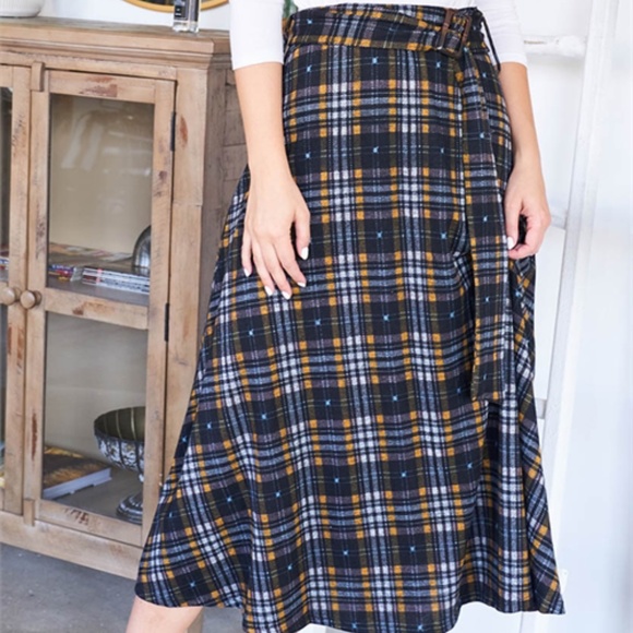 BLACK MUSTARD CHECKERED SKIRT - Picture 6 of 14